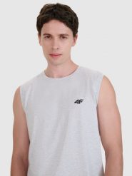 4F Tank top regular gładki męski - szary L. Szare bezrękawniki 4F, l, bez wzorów, z bawełny, bez kołnierzyka, bez ramiączek. Za 49.99 zł.
