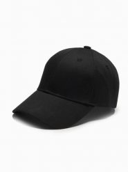 Jednokolorowa męska czapka bejsbolówka z daszkiem – czarna V1 OM-ACCS-0105 - uniwersalny. Czarne czapki z daszkiem Ombre Clothing, bez wzorów, z bawełny. Za 59.99 zł.