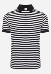 Czarna Bawełniana Koszulka Polo w Paski w Stylu Casual Elunilla. Czarne koszulki polo Born2be, l, bez wzorów, z bawełny, bez kołnierzyka, bez ramiączek. Za 79.99 zł.