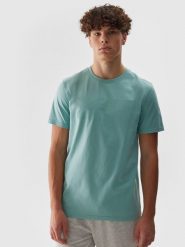 4F T-shirt regular z nadrukiem męski - turkusowy M. Niebieskie t-shirty 4F, m, bez wzorów, z bawełny, bez kołnierzyka, bez ramiączek. Za 59.99 zł.
