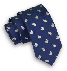 Granatowy Elegancki Krawat Męski w Łezki -ALTIES- 6 cm, Drobny Wzór Paisley. Niebieskie krawaty i muchy Alties, bez wzorów, z tkaniny. Za 49.00 zł.