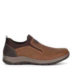 Półbuty Rieker. Brązowe eleganckie półbuty Rieker, bez wzorów, bez obcasa, bez zapięcia. Za 369.99 zł.