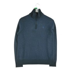 Second life - Męski sweter z zamkiem błyskawicznym - Stan bardzo dobry. Niebieskie golfy RALPH LAUREN, m, bez wzorów, bez ramiączek. Za 212.96 zł.