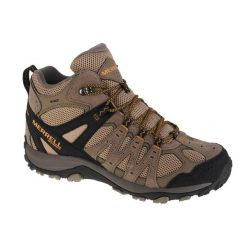 Buty trekkingowe męskie, Merrell Accentor 3 Mid WP. Brązowe buty trekkingowe Merrell, bez wzorów, z gumy, bez zapięcia, trekkingowe. Za 769.99 zł.