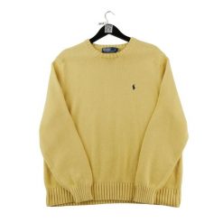 Second life - Męski sweter z żółtym dekoltem - Jak nowy. Żółte golfy RALPH LAUREN, m, bez wzorów, bez ramiączek. Za 255.56 zł.