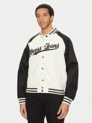 Guess Jeans Kurtka bomber M5GL32 WHAA2 Beżowy Regular Fit. Brązowe kurtki Guess Jeans, m, z aplikacjami, z jeansu, bez kaptura. Za 419.99 zł.