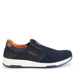 Półbuty Rieker. Niebieskie eleganckie półbuty Rieker, bez wzorów, bez obcasa, bez zapięcia. Za 369.99 zł.
