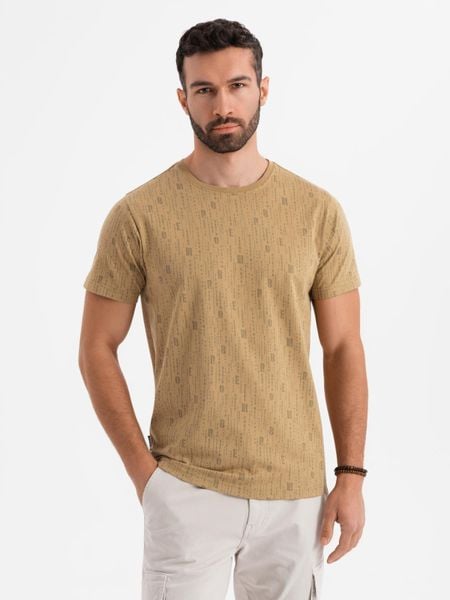 Koszulka bawełniana z nadrukiem i okrągłym dekoltem – ciemnooliwkowa V3 - Rozmiar: L. Zielone t-shirty Ombre Clothing, l, bez wzorów, z bawełny, bez kołnierzyka, bez ramiączek. Za 109.99 zł.