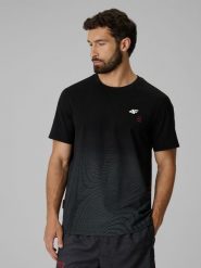 4F T-shirt regular z nadrukiem męski - czarny XL. Czarne t-shirty 4F, m, bez wzorów, z materiału, bez kołnierzyka, bez ramiączek. Za 89.99 zł.
