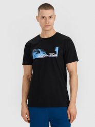 4F T-shirt regular z nadrukiem męski - czarny XL. Czarne t-shirty 4F, m, bez wzorów, z bawełny, bez kołnierzyka, bez ramiączek. Za 59.99 zł.