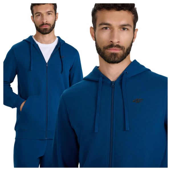Bluza męska z kapturem rozpinana 4F 4FWMM00TSWSM1768. Niebieskie bluzy z kapturem 4F, m, bez wzorów, z bawełny, z kapturem. Za 99.99 zł.