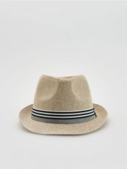 Pleciony kapelusz z papierowej słomki - beżowy. Brązowe kapelusze Reserved, bez wzorów. Za 69.99 zł.