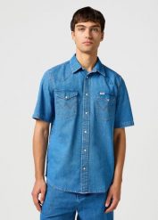 MESKA KOSZULA WRANGLER SS WESTERN SHIRT MID WASH 112362743. Koszule Wrangler, m, bez wzorów, bez kołnierzyka, bez ramiączek. Za 149.99 zł.