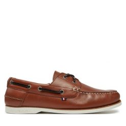 Półbuty Tommy Hilfiger. Brązowe eleganckie półbuty Tommy Hilfiger, bez wzorów, bez obcasa, bez zapięcia. Za 339.99 zł.