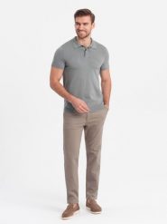 Spodnie męskie chino SLIM FIT z delikatną teksturą - popielate V1 OM-PACP-0190 - XXL. Szare eleganckie spodnie Ombre Clothing, m, z bawełny. W wyprzedaży za 199.99 zł.