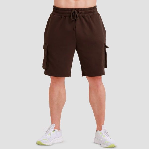 Szorty męskie fitness cargo Utility. Brązowe krótkie spodenki sportowe GYMBEAM, m, bez wzorów, z bawełny. Za 80.90 zł.