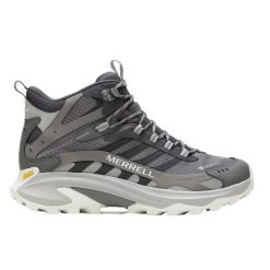 Buty trekkingowe - męskie - Merrell Moab Speed 2 Mid GORE-TEX - Asphalt. Szare buty turystyczne Merrell, bez wzorów, z gore-texu, za kostkę, bez zapięcia, trekkingowe, gore-tex. Za 639.00 zł.