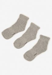 Jasnoszare Bawełniane Skarpety za Kostkę 3 Pack Foliane. Szare skarpety Born2be, bez wzorów, z bawełny. W wyprzedaży za 16.99 zł.