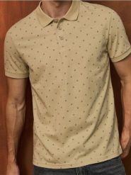 Koszulka polo ze wzorem - beżowy. Brązowe koszulki polo sportowe Sinsay, l, bez wzorów, bez kołnierzyka, bez ramiączek. Za 29.99 zł.