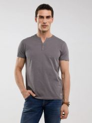 Koszulka męska z guzikami szara Alanco 903. Szare t-shirty BIG STAR, l, z aplikacjami, z bawełny, bez kołnierzyka, bez ramiączek. Za 99.99 zł.
