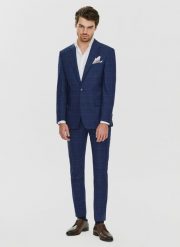 PAKO LORENTE – Granatowe spodnie garniturowe w czerwono-niebieską kratkę. Czerwone garnitury Pako Lorente, bez wzorów, z lycry. Za 349.99 zł.