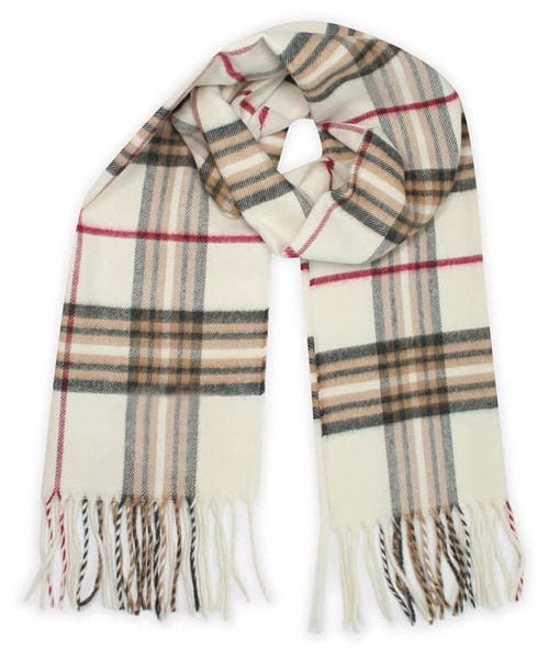 Szalik z Frędzlami Kremowy w Kratkę, Wełna z Kaszmirem, Ciepły, Męski -V. Fraas. Białe szaliki V. Fraas, bez wzorów, z kaszmiru. Za 147.00 zł.