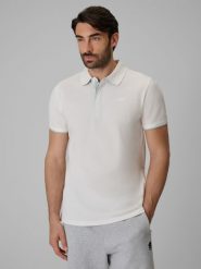 4F Koszulka polo regular męska - biała L. Białe koszulki polo 4F, l, bez wzorów, z bawełny, bez kołnierzyka, bez ramiączek. Za 99.99 zł.
