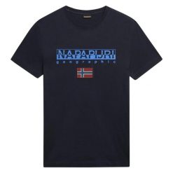 Koszulka sportowa męska Napapijri z krótkim rękawem. Niebieskie t-shirty sportowe Napapijri, bez wzorów, bez ramiączek, trekkingowe. Za 119.99 zł.