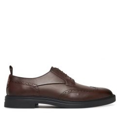 Półbuty BOSS. Brązowe eleganckie półbuty Boss, bez wzorów, bez obcasa, bez zapięcia. Za 619.99 zł.