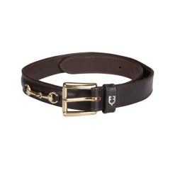 Skórzany pas do jazdy konnej z zatrzaskami. Czarne paski EQUESTRO, bez wzorów, ze skóry. W wyprzedaży za 169.85 zł.