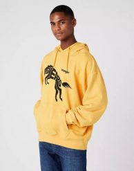 WRANGLER 75TH ANNI HOODIE MĘSKA BLUZA LOGO NADRUK YOLK YELLOW W645HTY23 112146186. Żółte bluzy Wrangler, m, bez wzorów, z kapturem. Za 159.99 zł.
