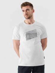 4F T-shirt regular z nadrukiem męski - biały XL. Białe t-shirty 4F, m, bez wzorów, z bawełny, bez kołnierzyka, bez ramiączek. W wyprzedaży za 39.99 zł.