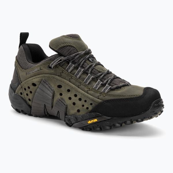 Buty turystyczne męskie Merrell Intercept castle rock. Zielone buty trekkingowe Merrell, bez wzorów, bez zapięcia. Za 539.99 zł.