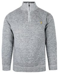 Męski Sweter z Wysokim Dekoltem na Zamek – Brave Soul - Melanżowy Popiel. Szare swetry rozpinane Brave Soul, na zimę, l, bez wzorów, z poliesteru, bez kołnierzyka, bez ramiączek. Za 119.00 zł.