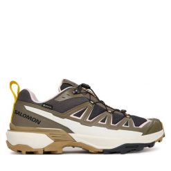 Trekkingi Salomon. Brązowe trekkingi Salomon, bez wzorów, z gore-texu, bez zapięcia. Za 659.99 zł.