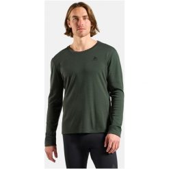 Bielizna termoaktywna z długim rękawem Odlo BL TOP crew neck l/s MERINO 260. Zielona bluzki z długim rękawem ODLO, l, bez wzorów, bez kołnierzyka, bez ramiączek. Za 529.99 zł.