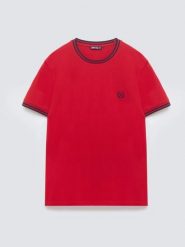 Koszulka męska z kontrastowym wykoŅczeniem czerwona Polias 603. Czerwone t-shirty BIG STAR, l, z aplikacjami, z bawełny, bez kołnierzyka, bez ramiączek. Za 99.99 zł.