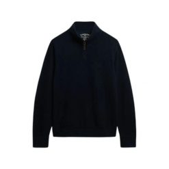 Klasyczny sweter z kołnierzem typu półgolf Superdry Essential. Niebieskie swetry nierozpinane Superdry, na zimę, m, bez wzorów, bez kołnierzyka, bez ramiączek. Za 326.85 zł.