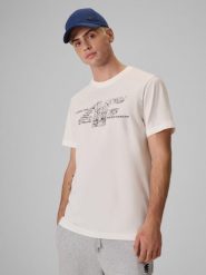 4F T-shirt regular z nadrukiem męski - kremowy L. Białe t-shirty 4F, l, bez wzorów, z bawełny, bez kołnierzyka, bez ramiączek. Za 69.99 zł.