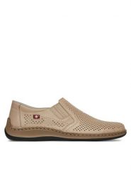 Rieker Półbuty 05297-60 Beżowy. Brązowe eleganckie półbuty Rieker, bez wzorów, ze skóry, bez obcasa, bez zapięcia. Za 349.99 zł.