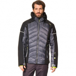 Puchowa kurtka narciarska w kolorze czarno-szarym. Czarne kurtki narciarskie i snowboardowe marki CMP Men, z puchu. W wyprzedaży za 545.95 zł.
