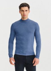 PAKO LORENTE - Półgolf męski w niebieskim kolorze. Niebieskie swetry nierozpinane Pako Lorente, m, bez wzorów, z nylonu, bez kołnierzyka, bez ramiączek. Za 119.99 zł.