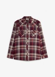 Koszula flanelowa z czystej bawełny. Czerwone koszule bonprix, l, bez wzorów, z bawełny, bez kołnierzyka, bez ramiączek. Za 109.99 zł.