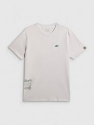 4F T-shirt regular z nadrukiem męski - biały XL. Białe t-shirty 4F, m, bez wzorów, z materiału, bez kołnierzyka, bez ramiączek. Za 79.99 zł.