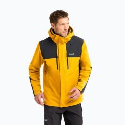 Kurtka przeciwdeszczowa męska Jack Wolfskin Jasper Pro 2L. Żółte kurtki Jack Wolfskin, l, bez wzorów, z materiału, bez kaptura. Za 1,099.00 zł.