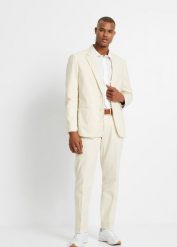 Garnitur z domieszką lnu (2 części), Regular Fit. Brązowe garnitury bonprix, m, bez wzorów. Za 579.99 zł.