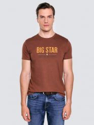 Koszulka męska o klasycznym kroju brązowa Bruno 804. Brązowe t-shirty BIG STAR, l, bez wzorów, z bawełny, bez kołnierzyka, bez ramiączek. Za 99.99 zł.
