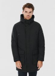 PAKO LORENTE – Czarna kurtka męska wypełniona puchem. Czarne kurtki Pako Lorente, na zimę, m, bez wzorów, z poliesteru, z kapturem. Za 499.99 zł.