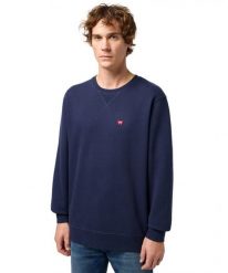 MESKA BLUZA WRANGLER SIGN OFF CREW NAVY 112350534. Niebieskie bluzy Wrangler, xl, bez wzorów, bez kaptura. Za 149.99 zł.