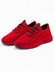 Buty męskie wsuwane sneakersy z siateczki - czerwone V2 OM-FOKS-0117 - 45. Czerwone buty sportowe casual Ombre Clothing, w ażurowe wzory, z gumy, bez zapięcia. Za 179.99 zł.